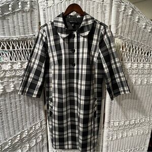 Vtg I.N. STUDIO Jacket GLEN PLAID Sz 12 Black White Grey RETRO Mid-Length PREPPY